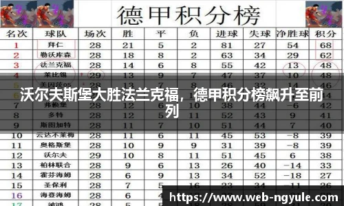 沃尔夫斯堡大胜法兰克福，德甲积分榜飙升至前列