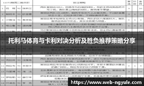 托利马体育与卡利对决分析及胜负推荐策略分享